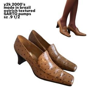 y2k vintage OSTRICH Brown leather FRANCO SARTO PUMPS 9 1/2 LIKE NEW‎